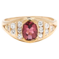 Bague en or jaune 14 carats, tourmaline rose 1 carat et diamants, taille 5,75