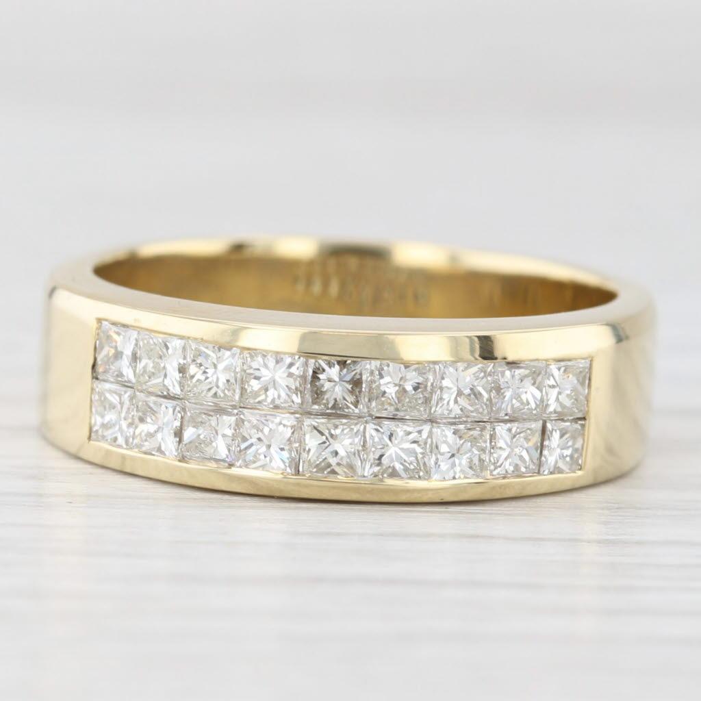 1ctw Prinzessin Kanal Set Diamant Hochzeit Band 18k Gold Jahrestag Ring im Zustand „Gut“ im Angebot in McLeansville, NC