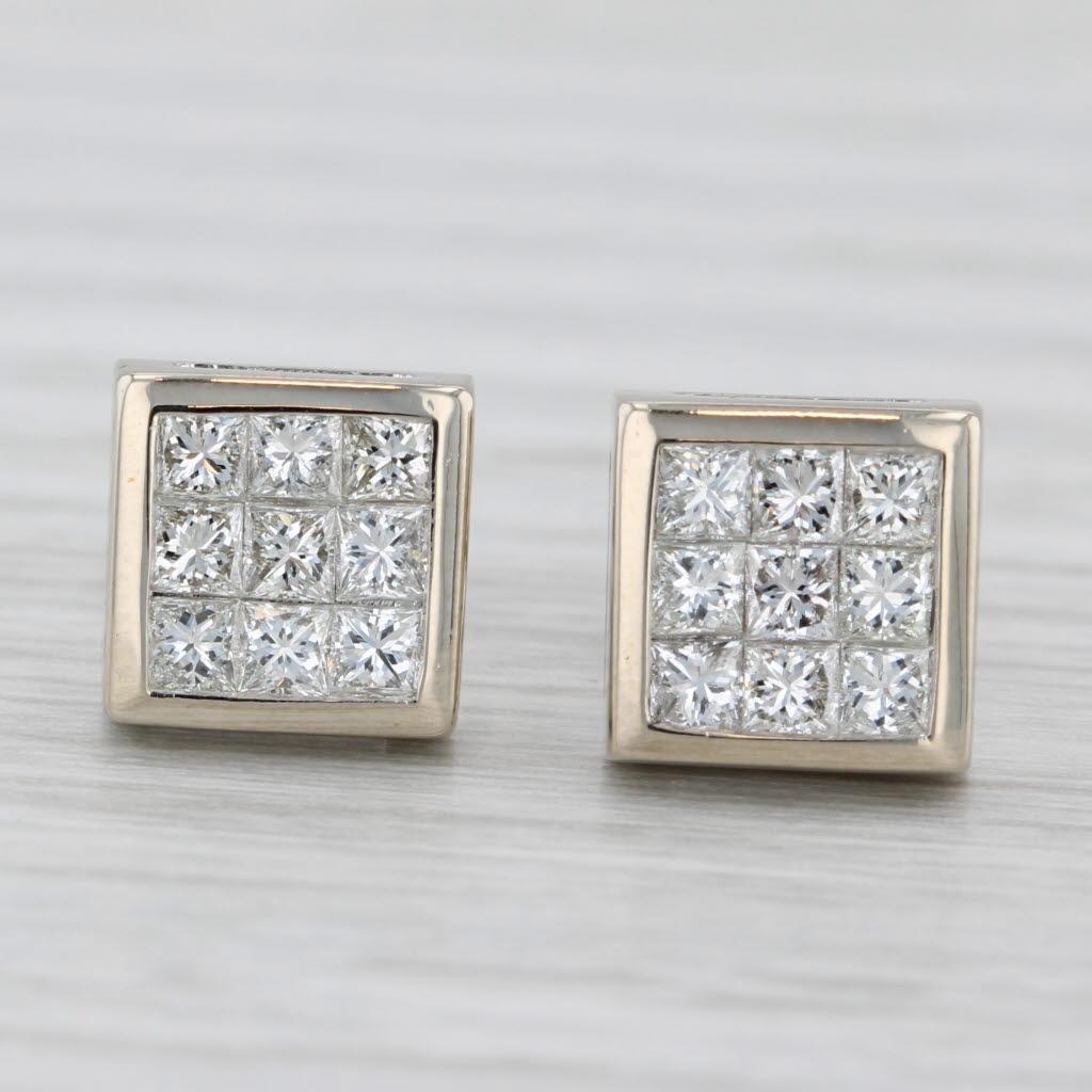 Taglio princess Orecchini con diamanti da 1ctw Princess in oro bianco 18k in vendita