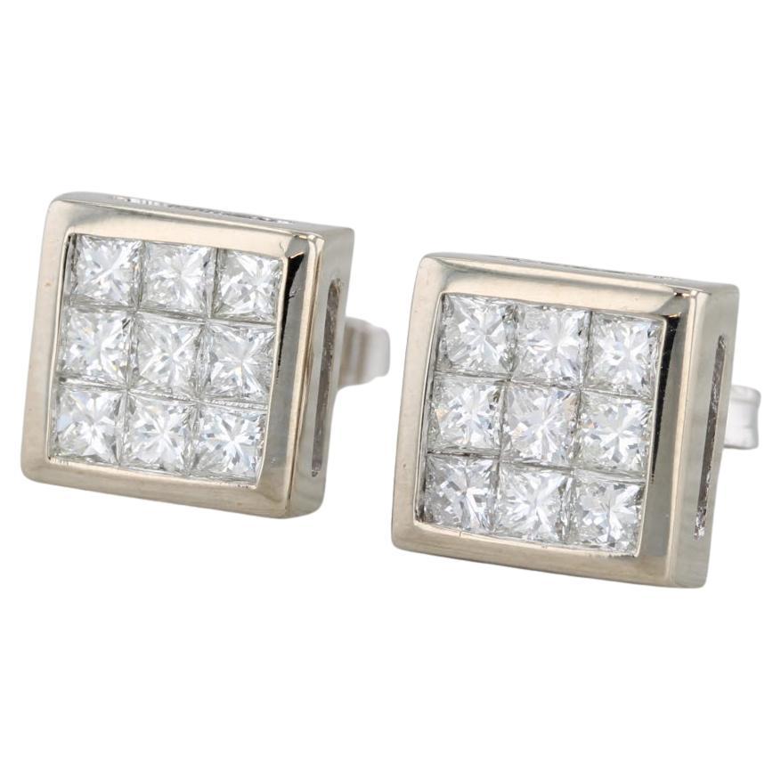 1ctw Princess Diamond Stud Earrings 18k White Gold