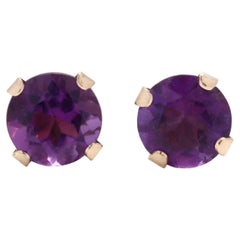 1ctw Round Amethyst Solitaire Stud Earrings, 10K Yellow Gold, Length 5 MM, Small