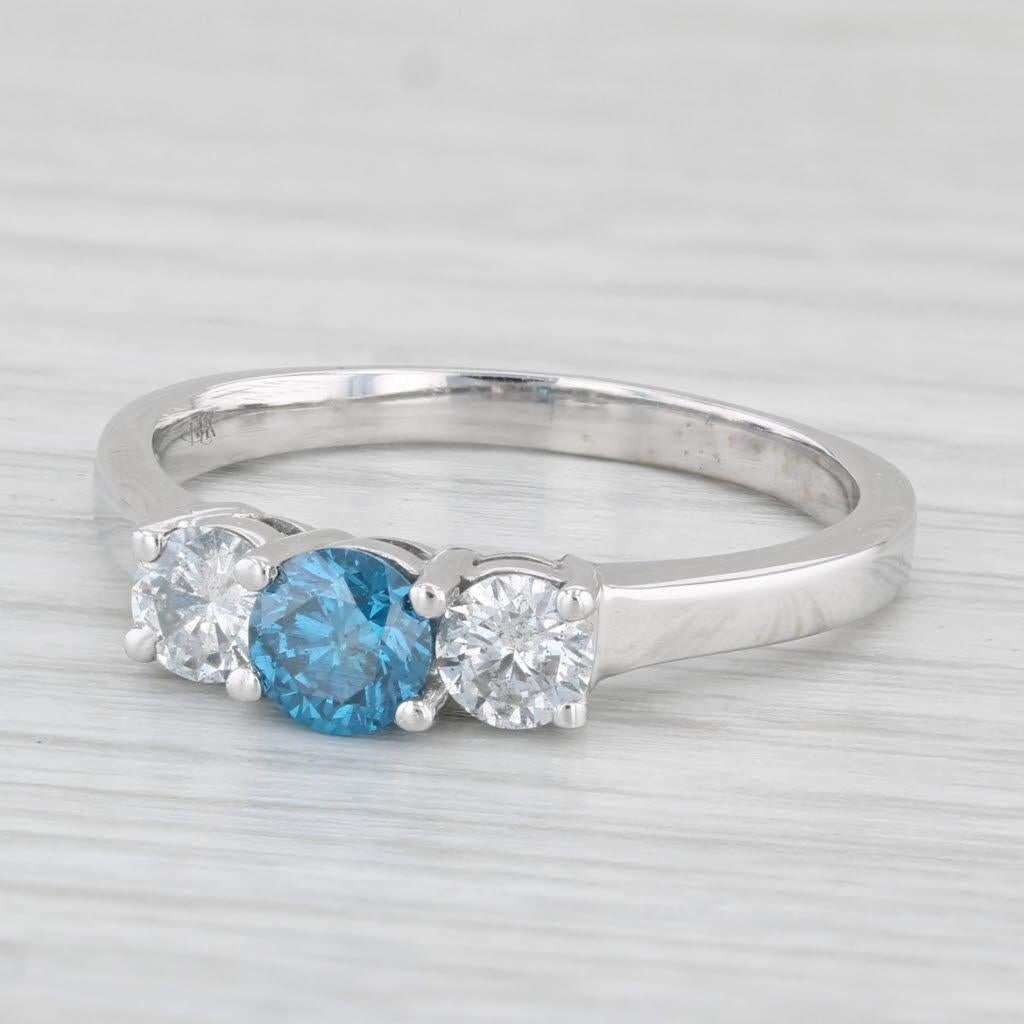 Women's 1ctw Round Blue White Diamond 3-tone Engagement Ring 14k White Gold Size 8.5