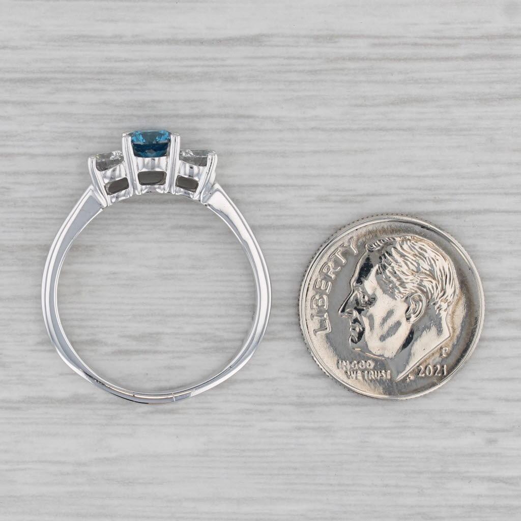 1ctw Round Blue White Diamond 3-tone Engagement Ring 14k White Gold Size 8.5 3