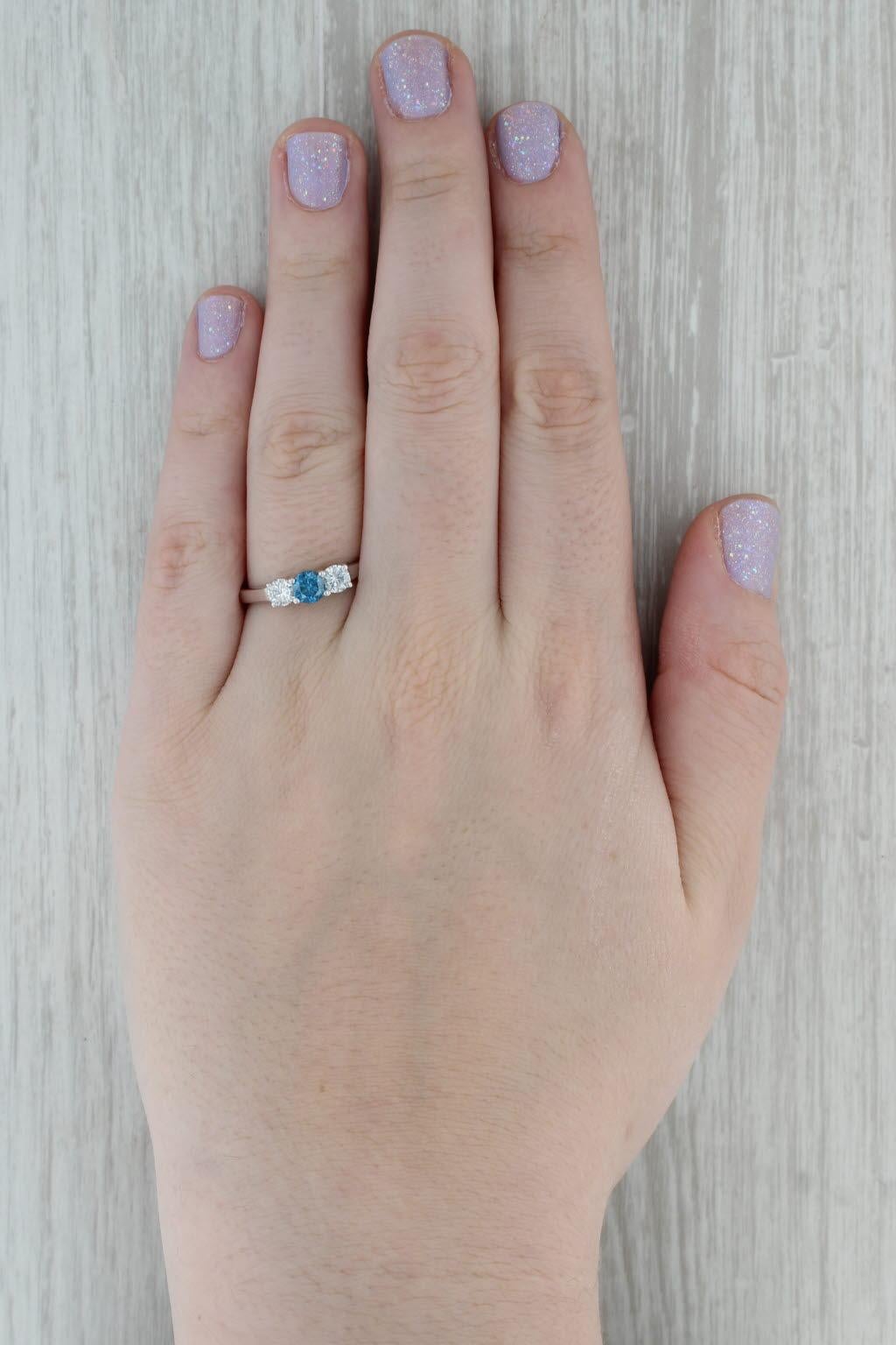 1ctw Round Blue White Diamond 3-tone Engagement Ring 14k White Gold Size 8.5 4