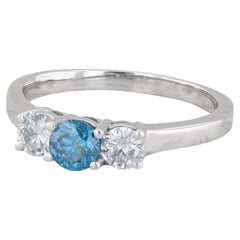1ctw Round Blue White Diamond 3-tone Engagement Ring 14k White Gold Size 8.5