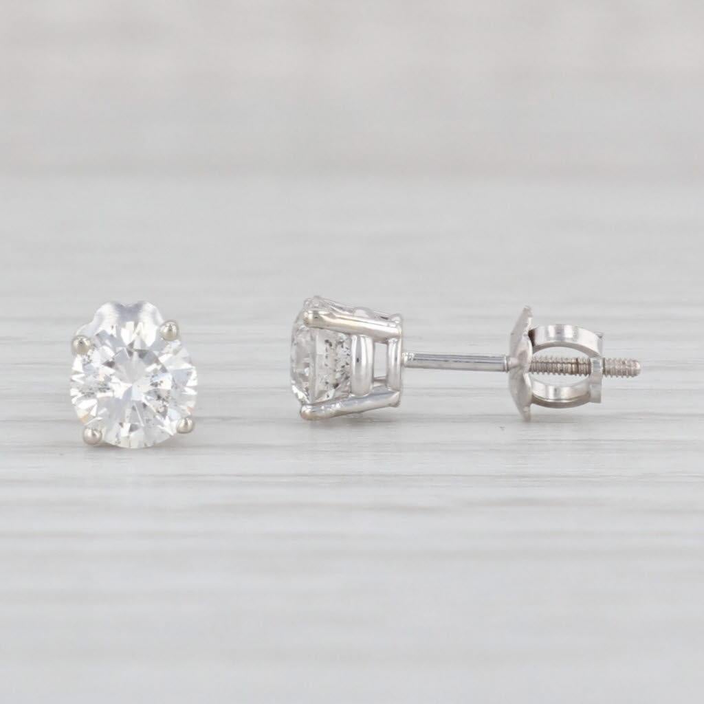 Round Cut 1ctw Round Diamond Solitaire Stud Earrings 14k White Gold Pierced Studs For Sale