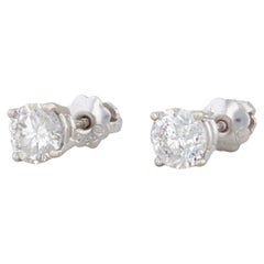 1ctw Round Diamond Solitaire Stud Earrings 14k White Gold Pierced Studs