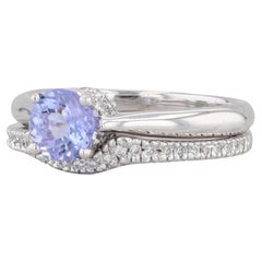 Anillo de compromiso de tanzanita redondo de 1ctw Alianza de boda de diamantes Conjunto nupcial de oro de 18k