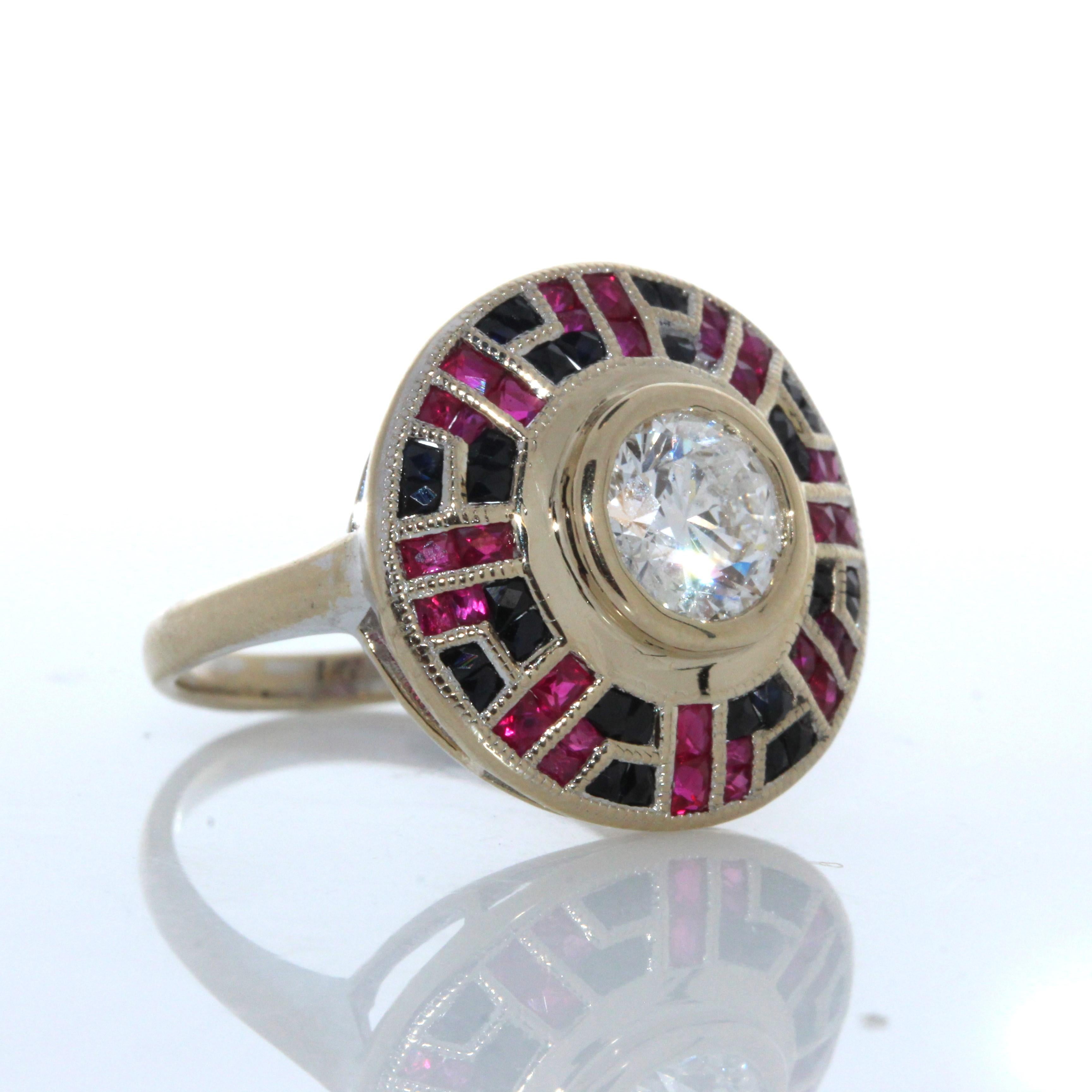 Contemporary 1CTW Ruby and 1.20CTW Diamond Ring in 18K White Gold For Sale