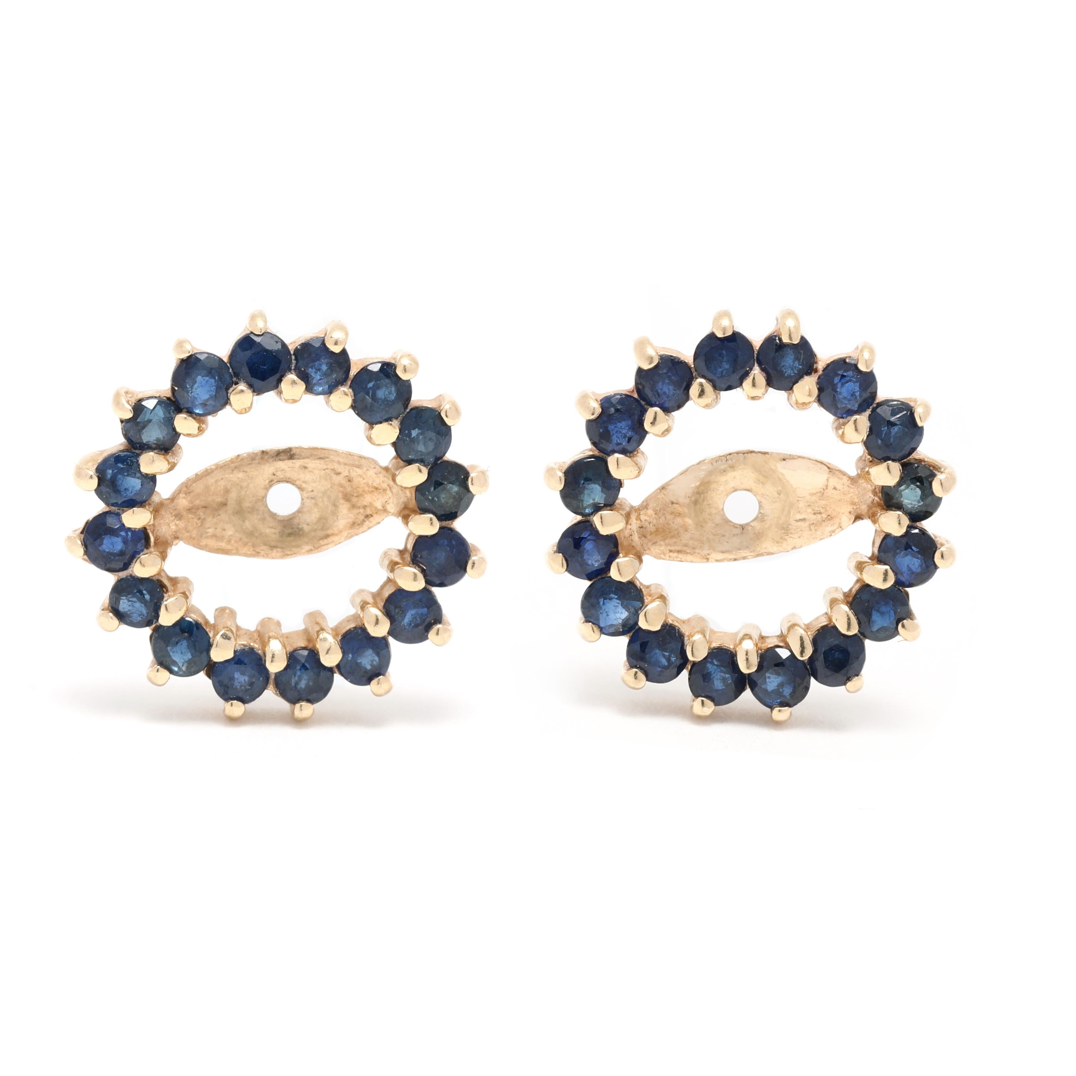 This pair of stunning sapphire earring jackets will make a beautiful addition to your special day. Crafted from 14K yellow gold, these earrings feature 1 carat of dazzling sapphires and measure 1/2 inch in length. Perfect for the 
