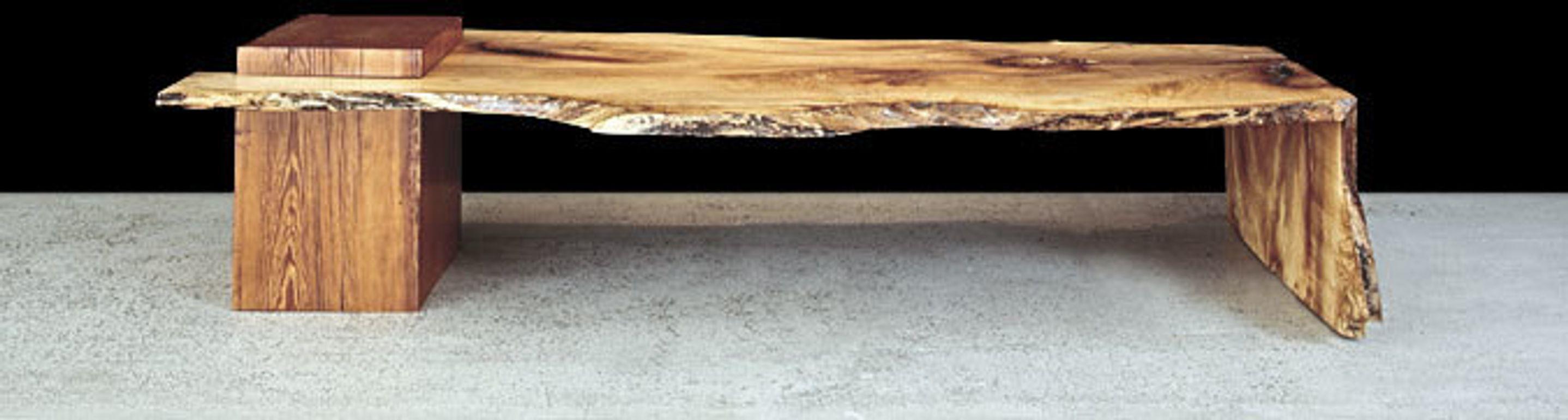 Organic Live Edge 1-Fold Maple Low Table / Bench with Heart Growth Pine Leg In New Condition For Sale In Hobart, NY