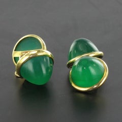 1French 1960s Retro 18 Karat Gold 30 Carat Chrysophrase Cufflinks