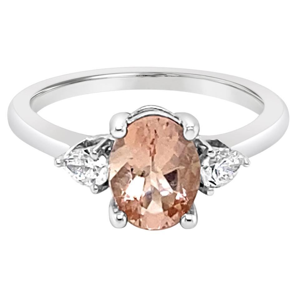 1GIA Certified 14KT White Gold Three Stone Morganite Ring For Sale