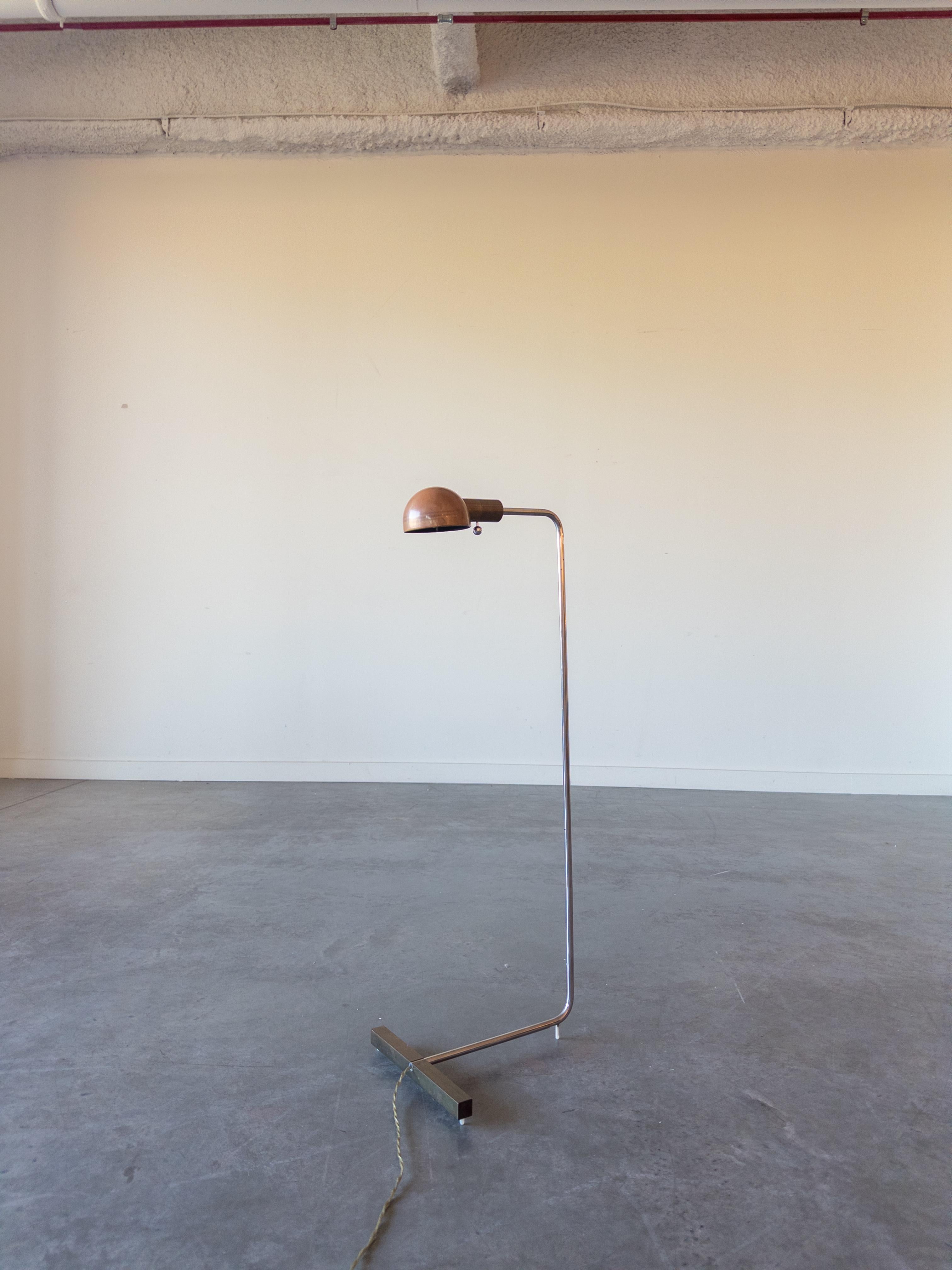 1H Floor Lamp by Cedric Hartman made in the USA, 1968. The lamp is comprised of brass and chrome-plated metal.