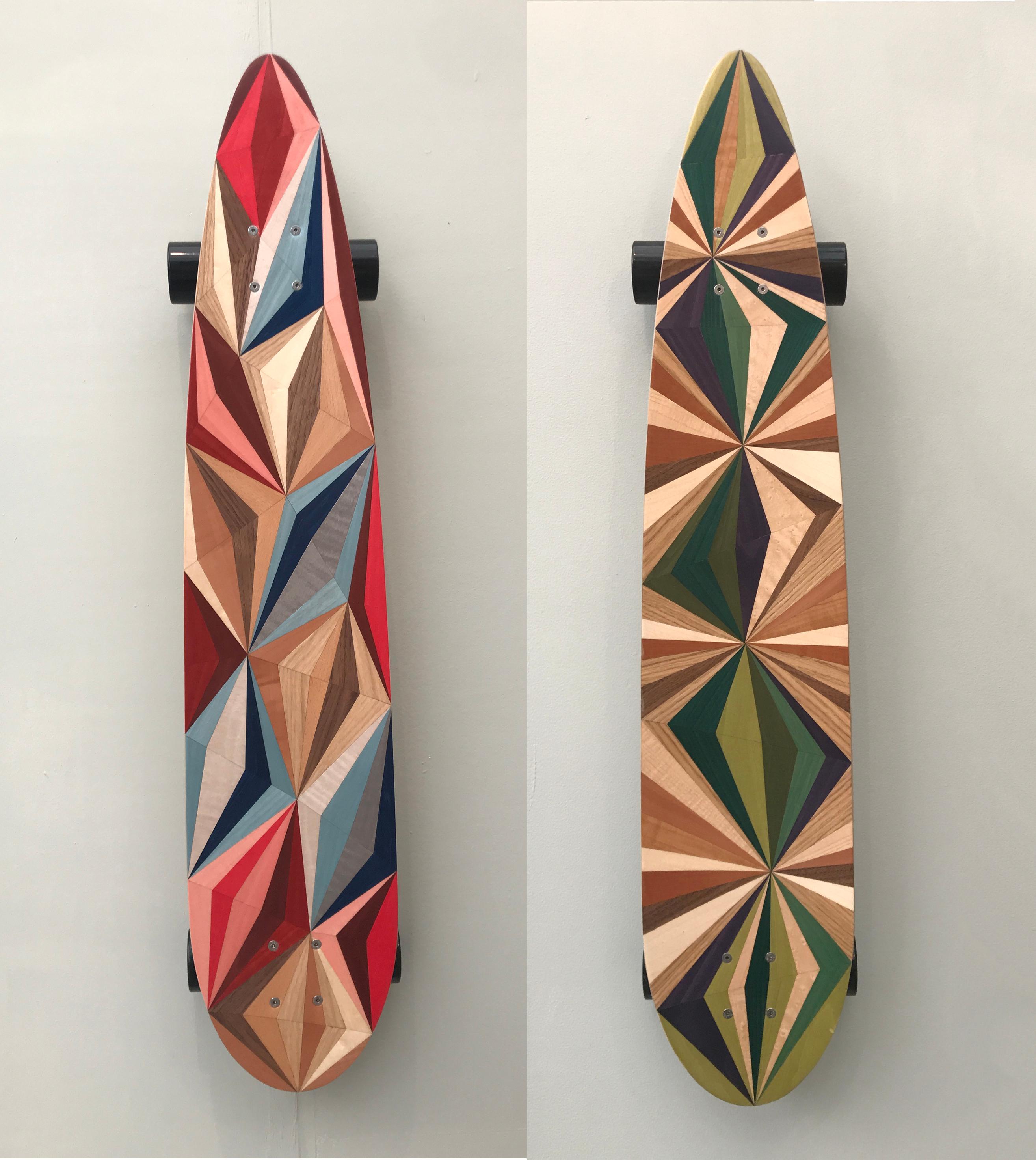 1M Marquetry Pintail Longboard.  Handcrafted Skateboards from  w o o d p o p. For Sale 3