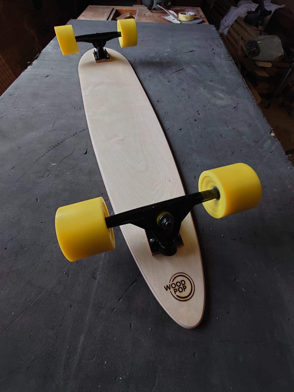 1M Marquetry Pintail Longboard.  Handcrafted Skateboards from  w o o d p o p. For Sale 3