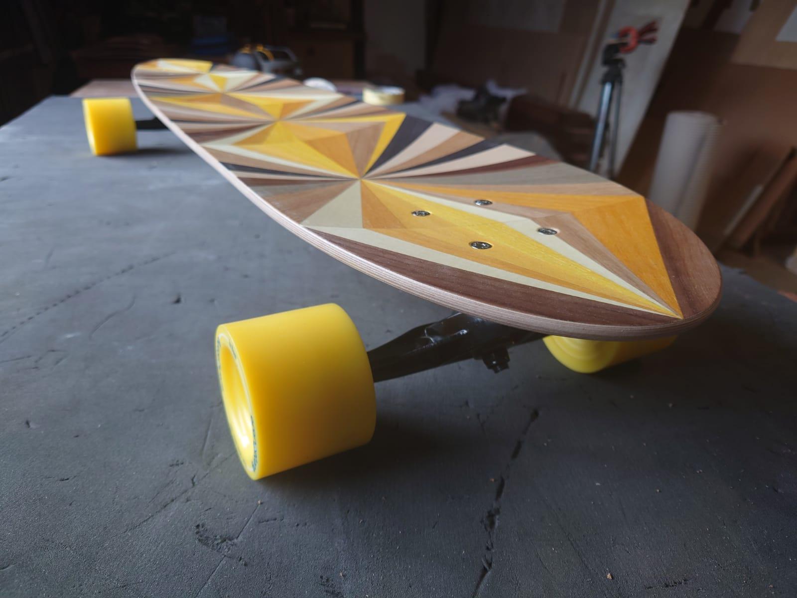 1M Marquetry Pintail Longboard.  Handcrafted Skateboards from  w o o d p o p. For Sale 5