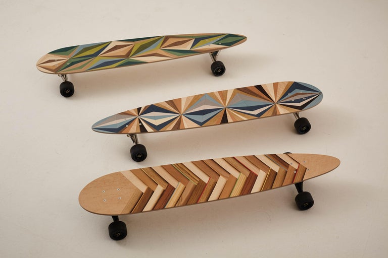 1M Marquetry Pintail Longboard.  Handcrafted Skateboards from  w o o d p o p. For Sale 8