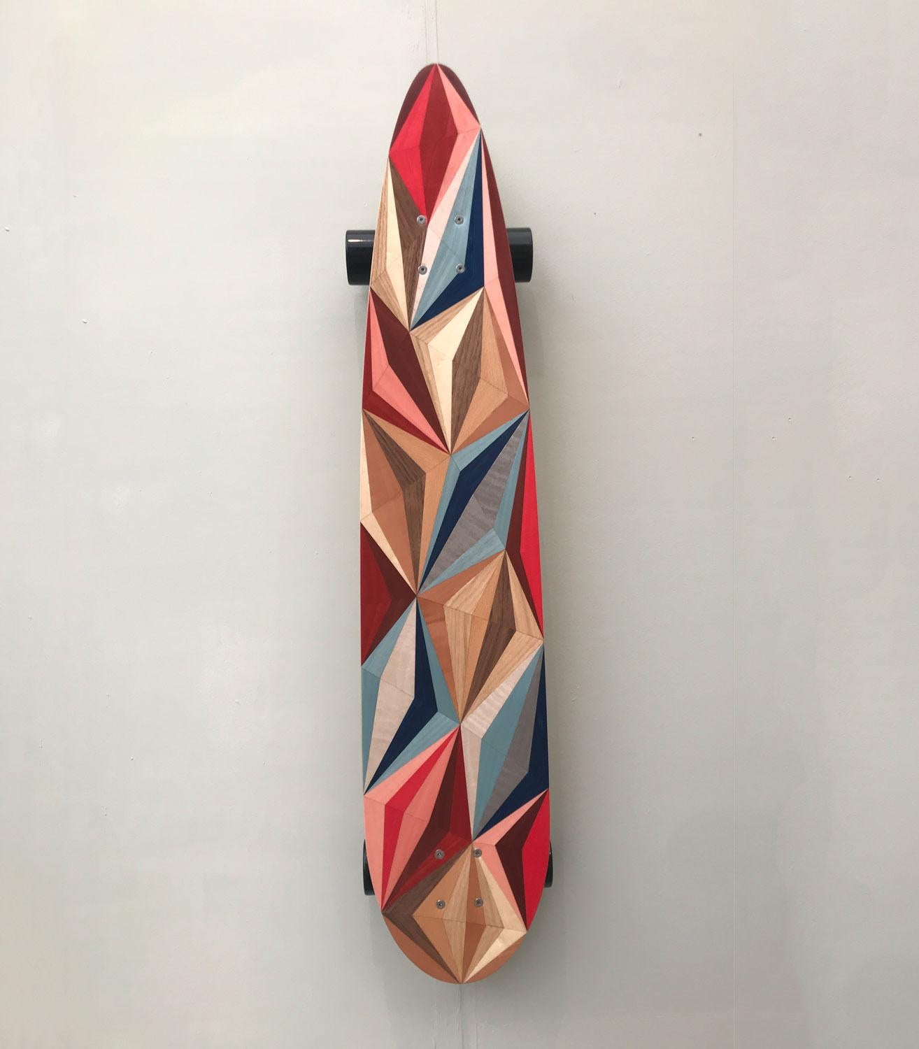 Contemporary 1M Marquetry Pintail Longboard.  Handcrafted Skateboards from  w o o d p o p. For Sale