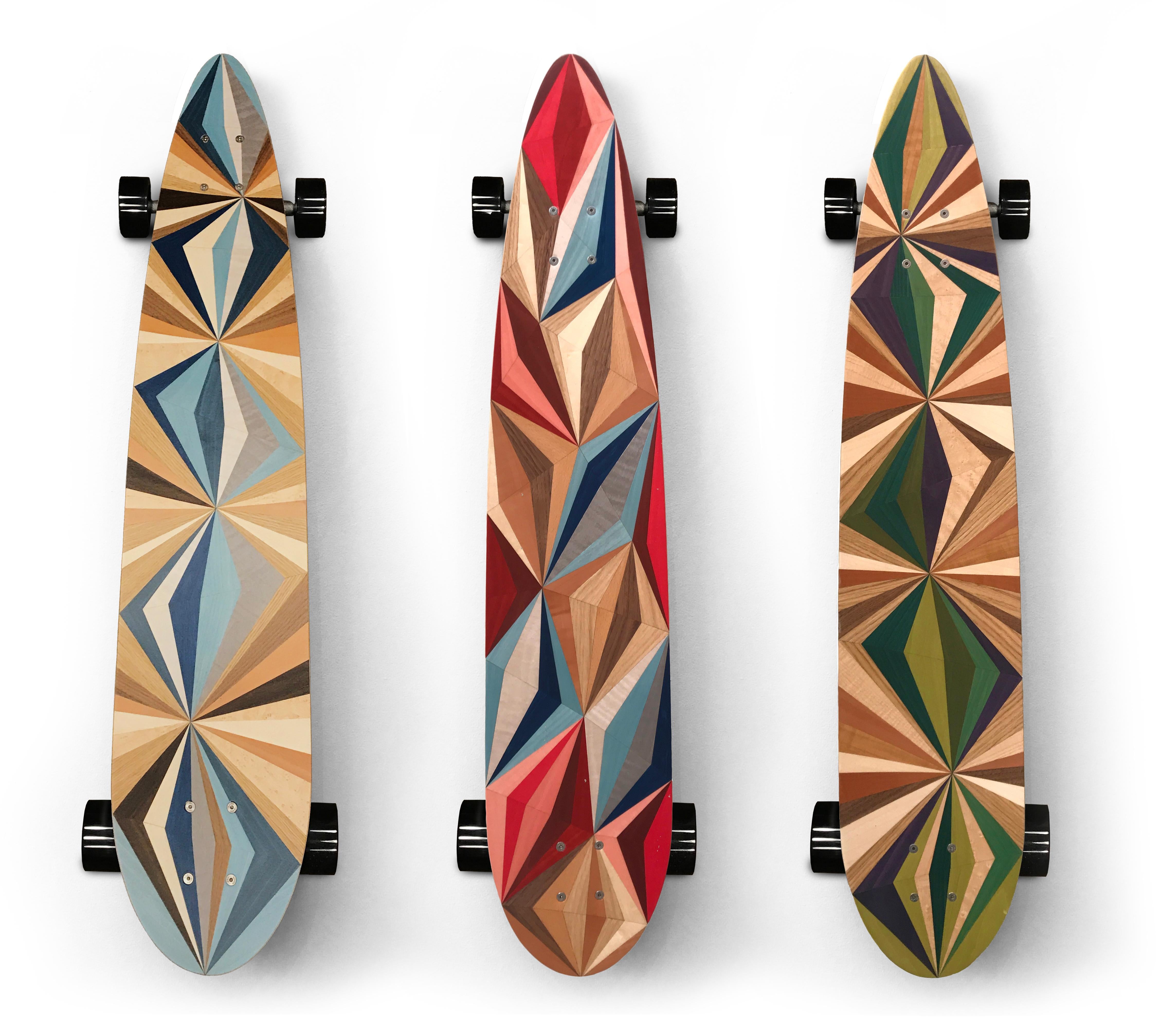 1M Marquetry Pintail Longboard.  Handcrafted Skateboards from  w o o d p o p. For Sale 1