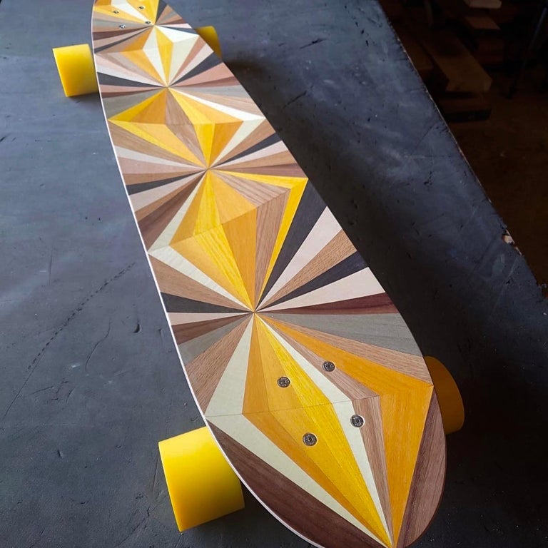 1M Marquetry Pintail Longboard.  Handcrafted Skateboards from  w o o d p o p. For Sale 3