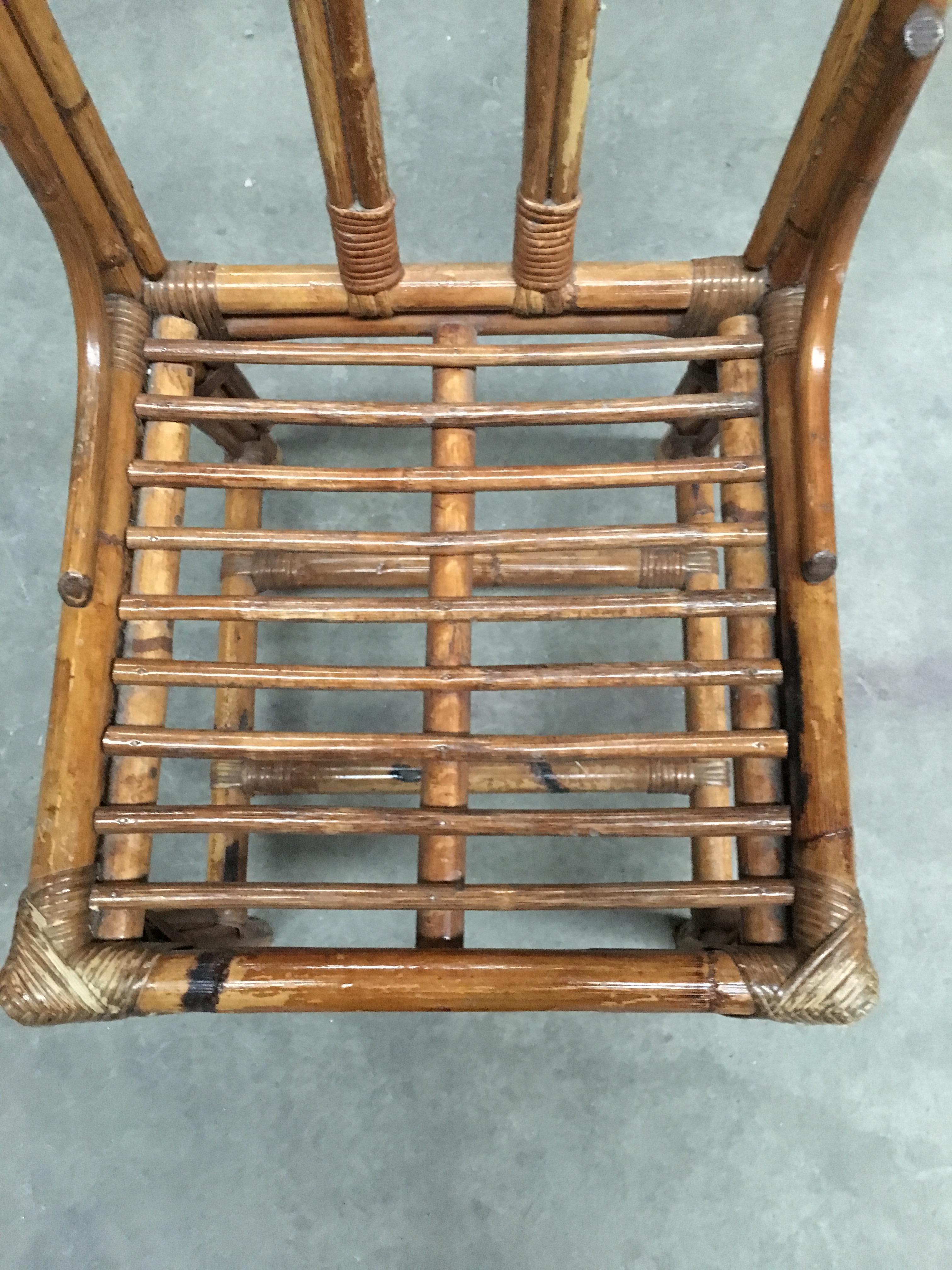 Mid-Century Modern Italian Set of Four Bamboo and Rattan Chairs, 1960s 4