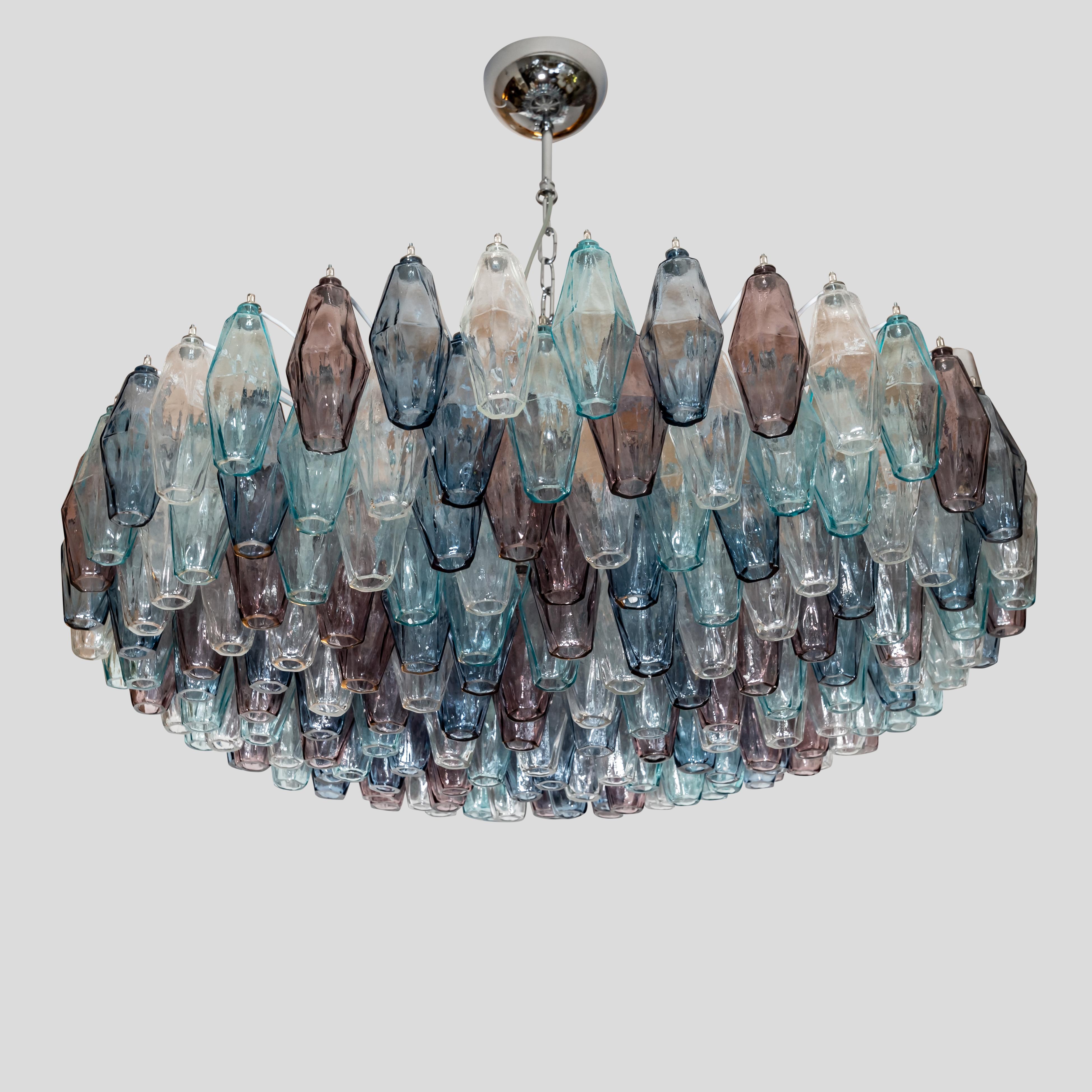 Mid-Century Modern 1 Multifaceted Hand Grafted Multi Coloured Murano Glass Ceiling Light Italian