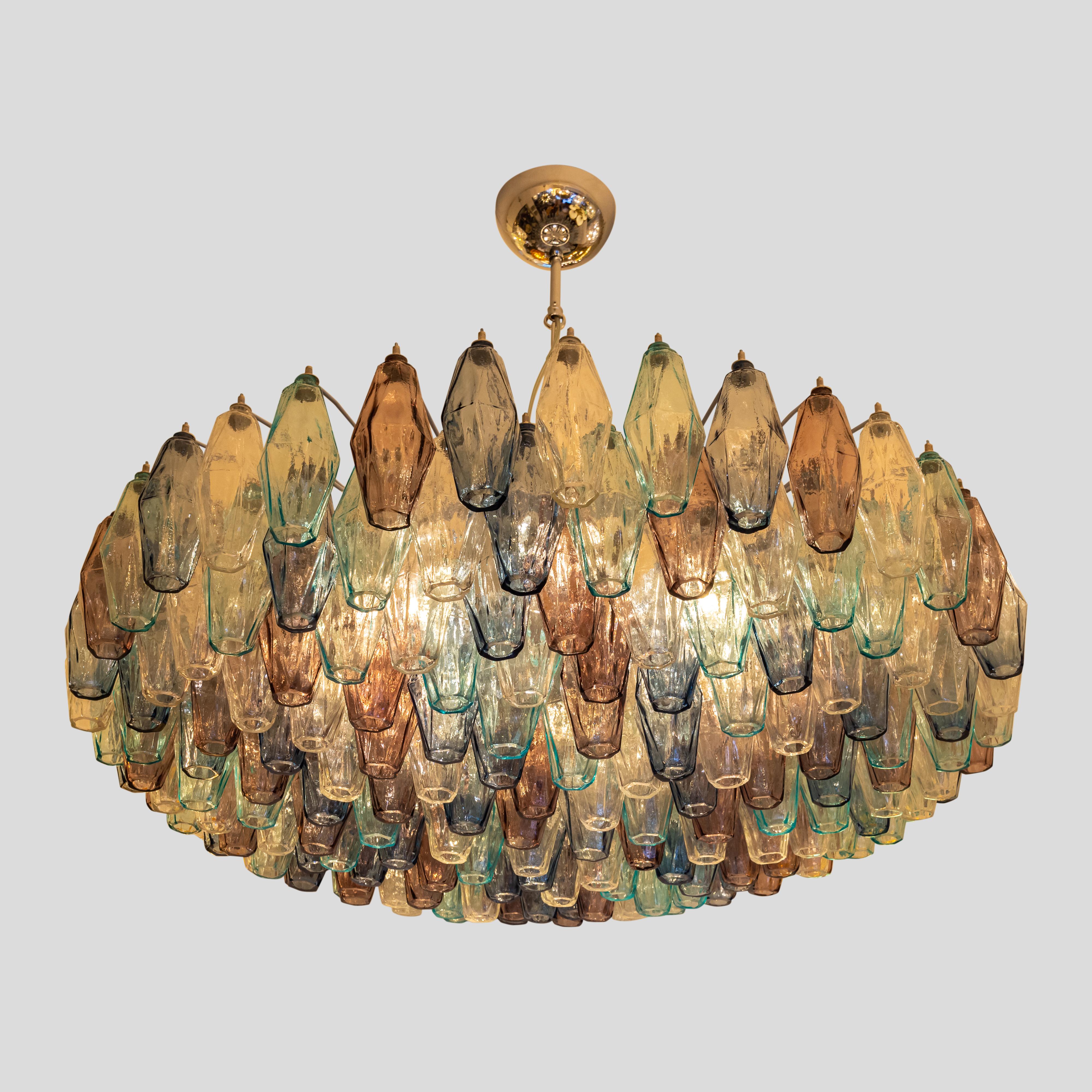 Late 20th Century 1 Multifaceted Hand Grafted Multi Coloured Murano Glass Ceiling Light Italian