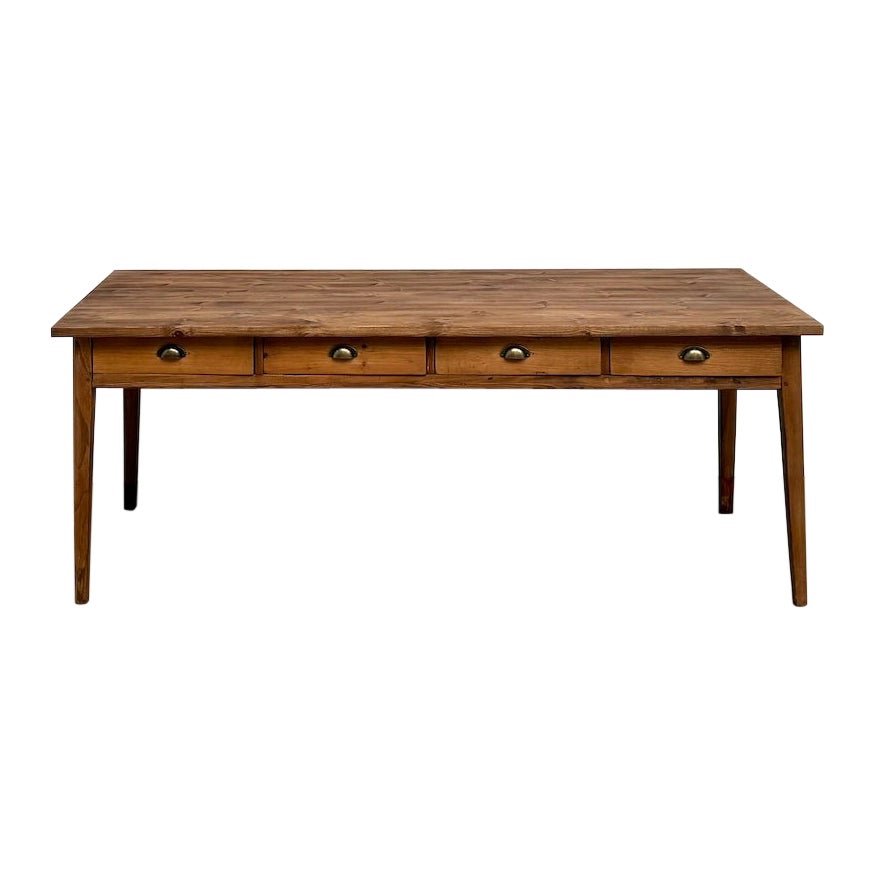 1ntique farmhouse table in beech and pine,  with 8 drawers For Sale