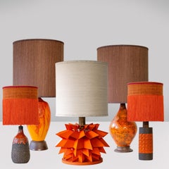 1of the 5 Orange Red Glazed Ceramic Floor Table Lamps, Custom Shade by R. Houben