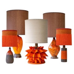 1of the 5 Orange Red Glazed Ceramic Floor Table Lamps, Custom Shade by R. Houben