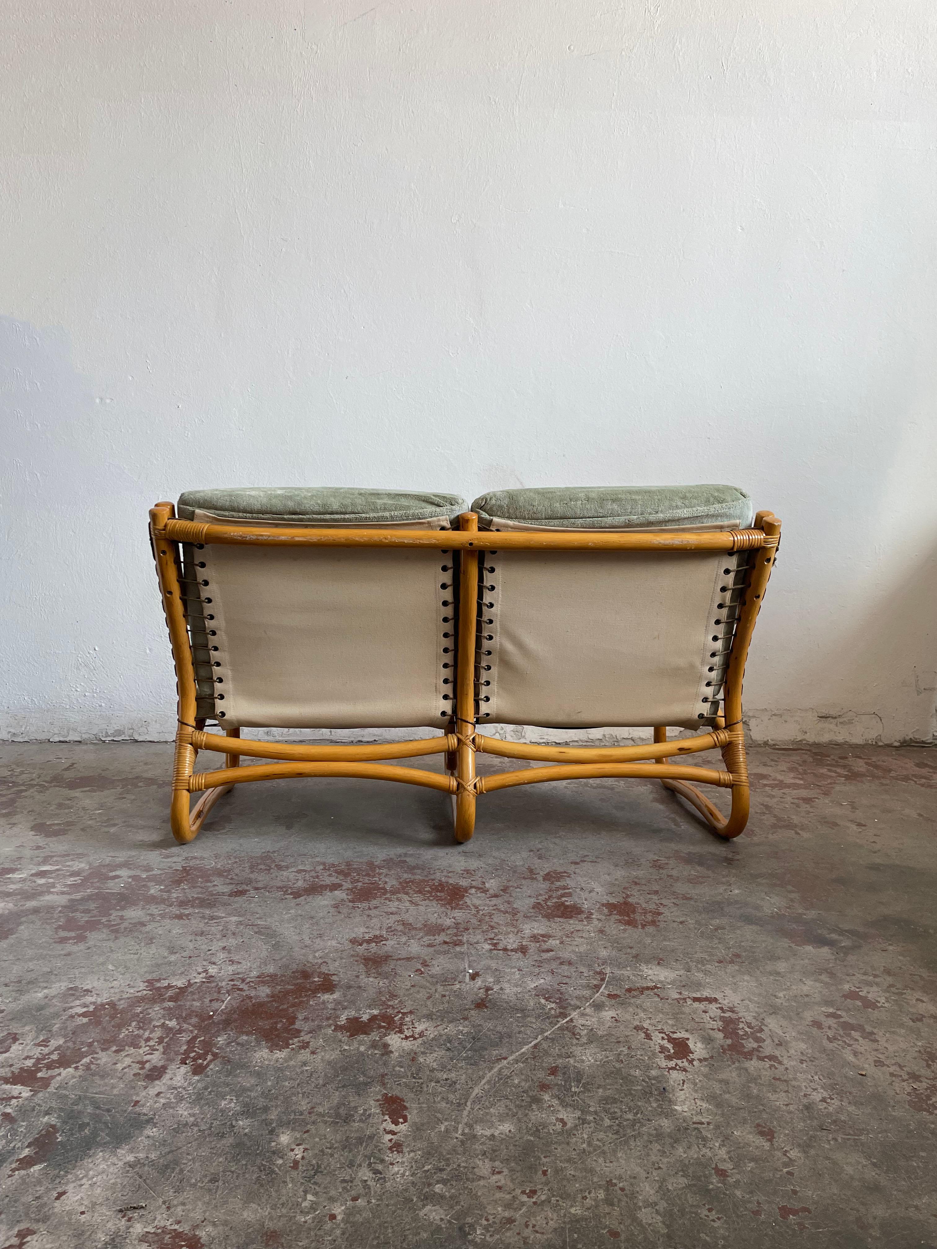 1 of 2 Vintage Scandinavian Bamboo 2-Seater Sofa, Loveseat, c.1970 4