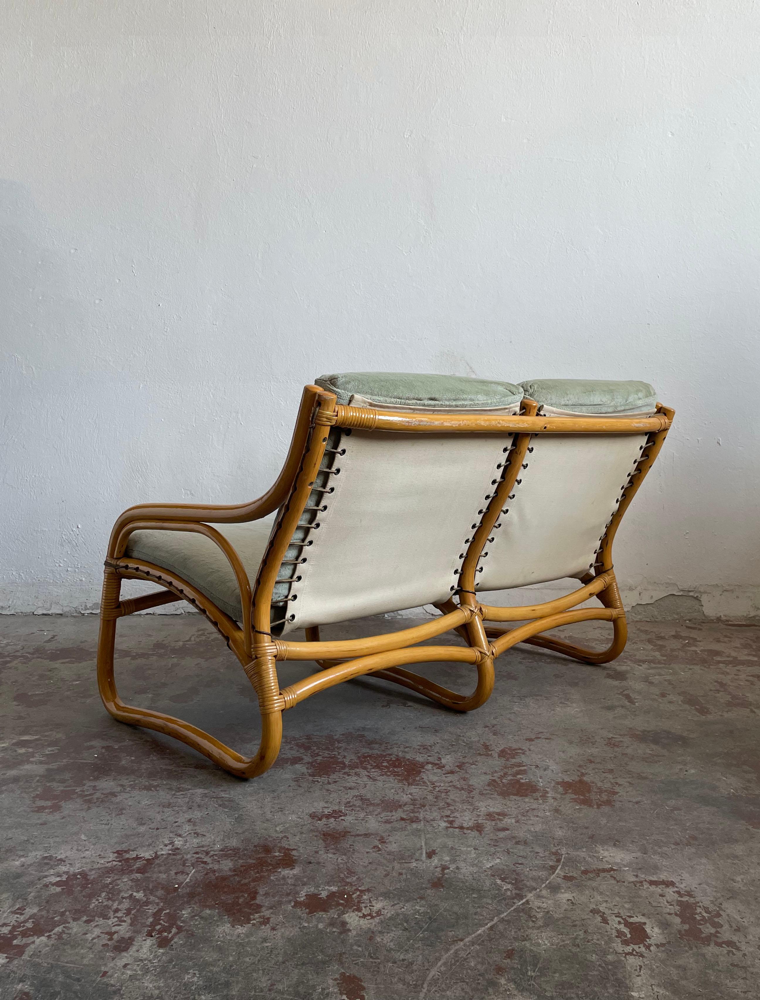 1 of 2 Vintage Scandinavian Bamboo 2-Seater Sofa, Loveseat, c.1970 5