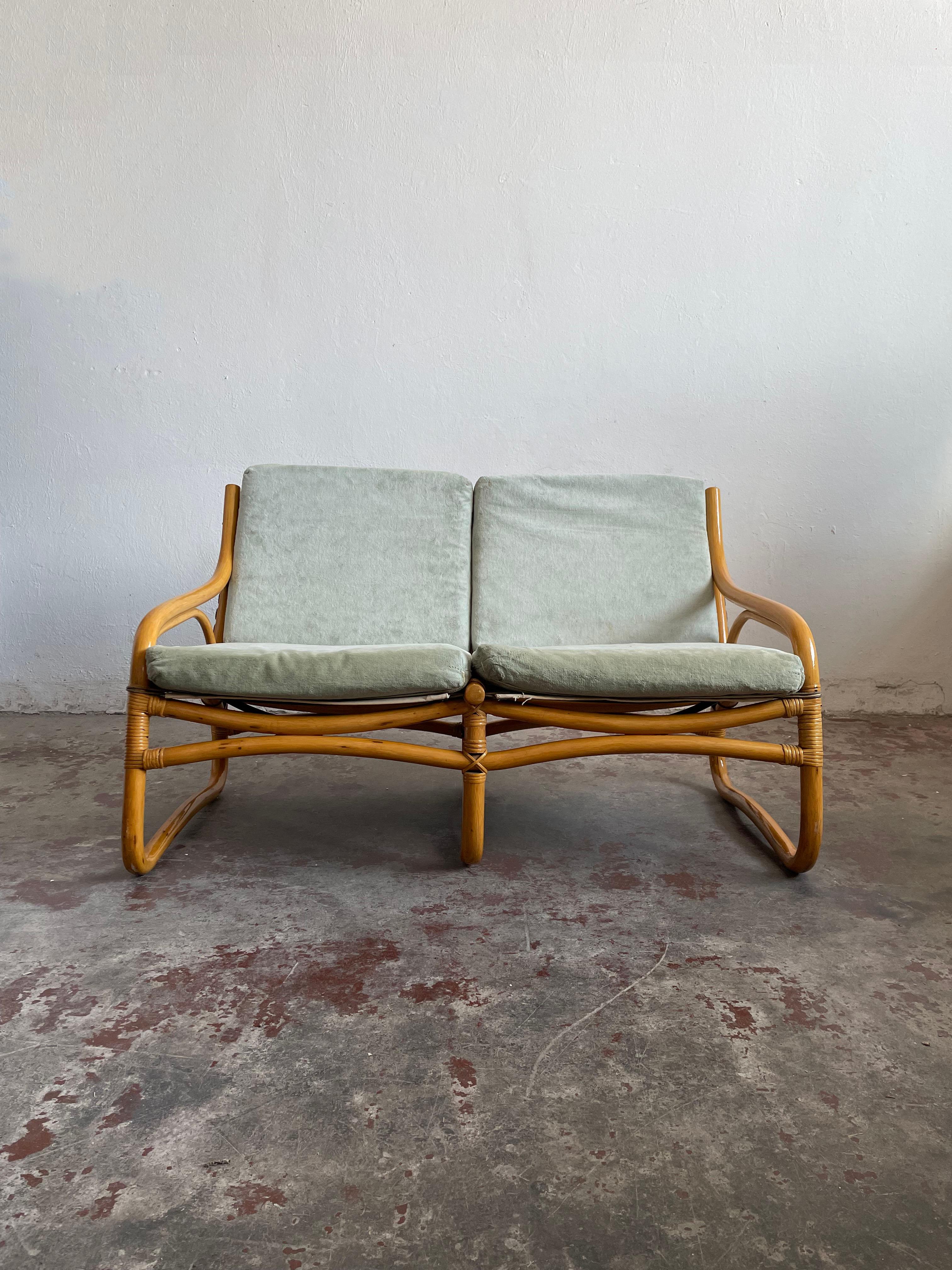 1 of 2 Vintage Scandinavian Bamboo 2-Seater Sofa, Loveseat, c.1970 6