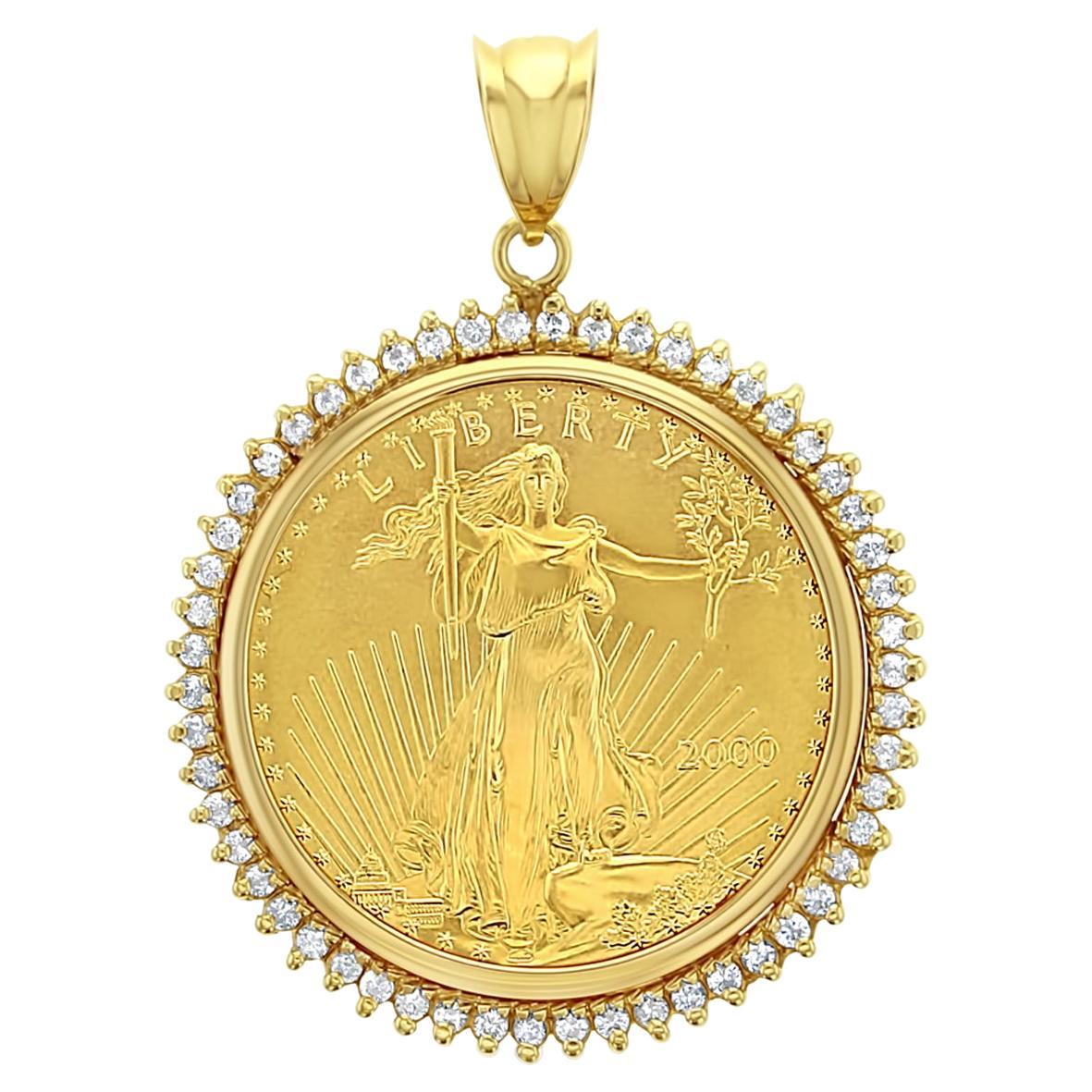 1OZ 22K Fine Gold American Eagle Lady Liberty Medallion w. Diamond Halo  For Sale