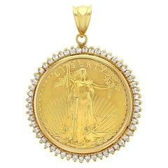 1OZ 22K Fine Gold American Eagle Lady Liberty Medallion w. Diamond Halo