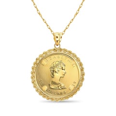 1OZ Canadian Maple Leaf Coin Necklace with Rope Halo 14k Yellow Gold