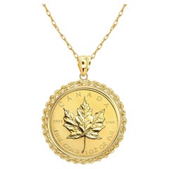 1OZ kanadische Ahornblattmünze-Halskette mit Seil Halo 14k Gelbgold