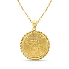 1OZ Fine Gold Lady Liberty Medallion Necklace with Rope Halo