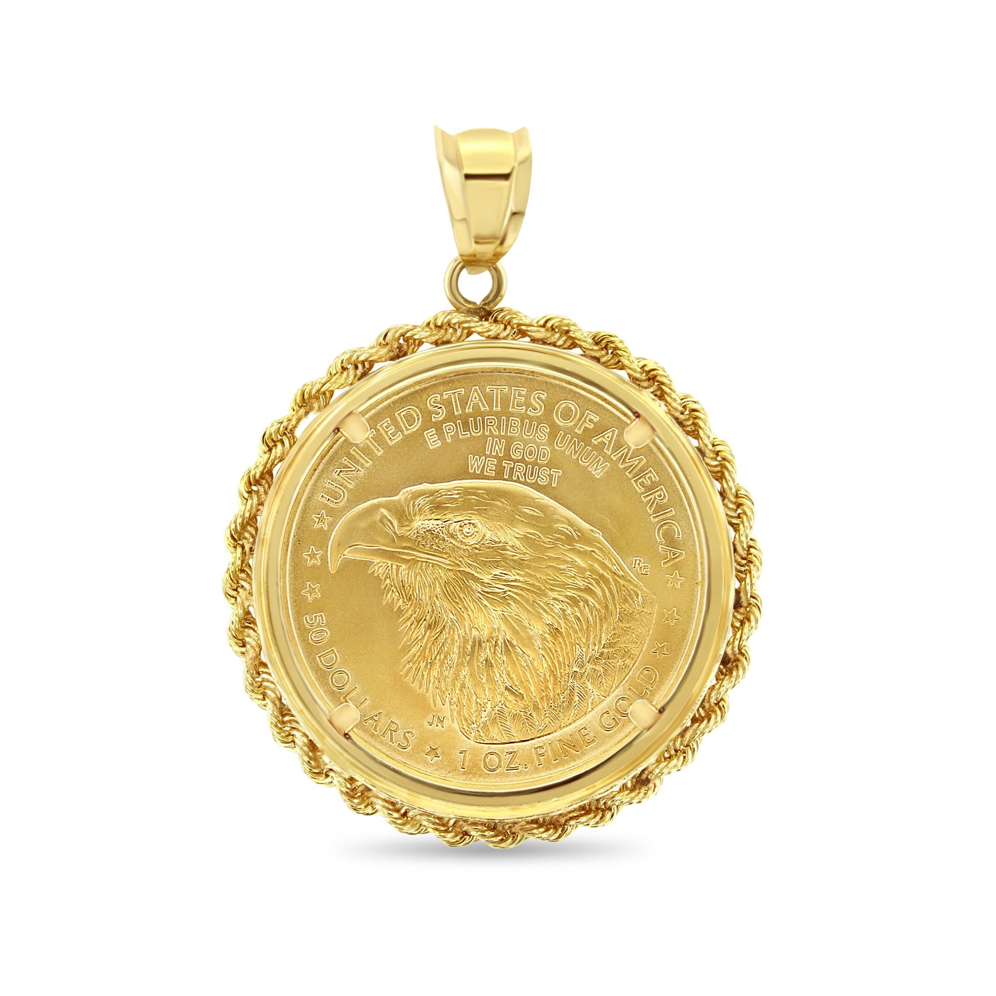 Round Cut 1OZ Fine Gold Lady Liberty Medallion Necklace Rope Halo For Sale