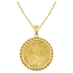 Collar Medallón de la Dama de la Libertad de Oro Fino de 1OZ con Halo de Cuerda