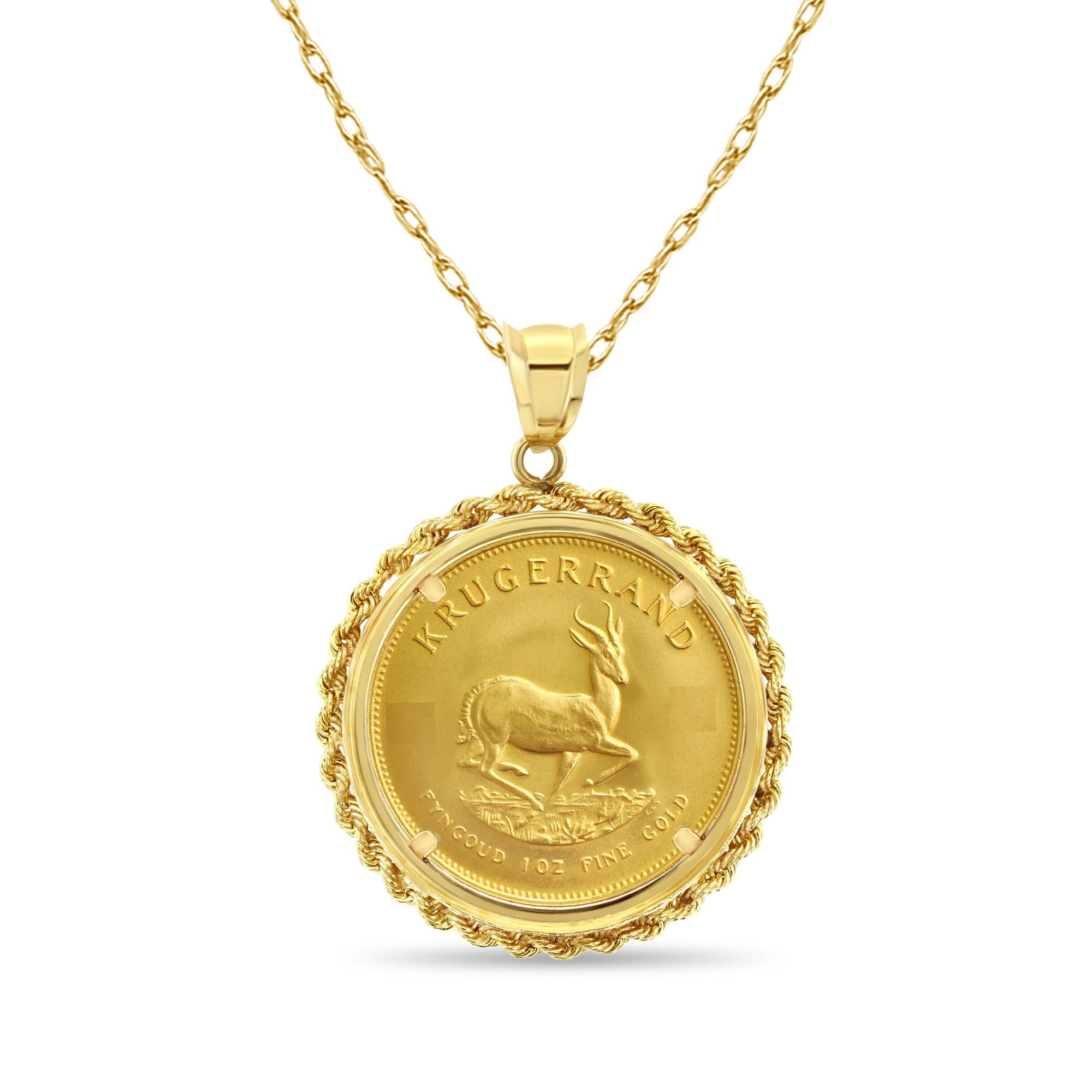 ✱ MADE TO ORDER  ✱

♥ Coin Information  ♥ 

Details: South African Krugerrand Gold Coin
Composition: .9167 Gold Ounce
Precious Metal Content: 1OZ
Year: Varies
Diameter: 33mm
Obverse: Paul Kruger
Reverse: Antelope

 ♥ Bezel Information  ♥ 

Style:
