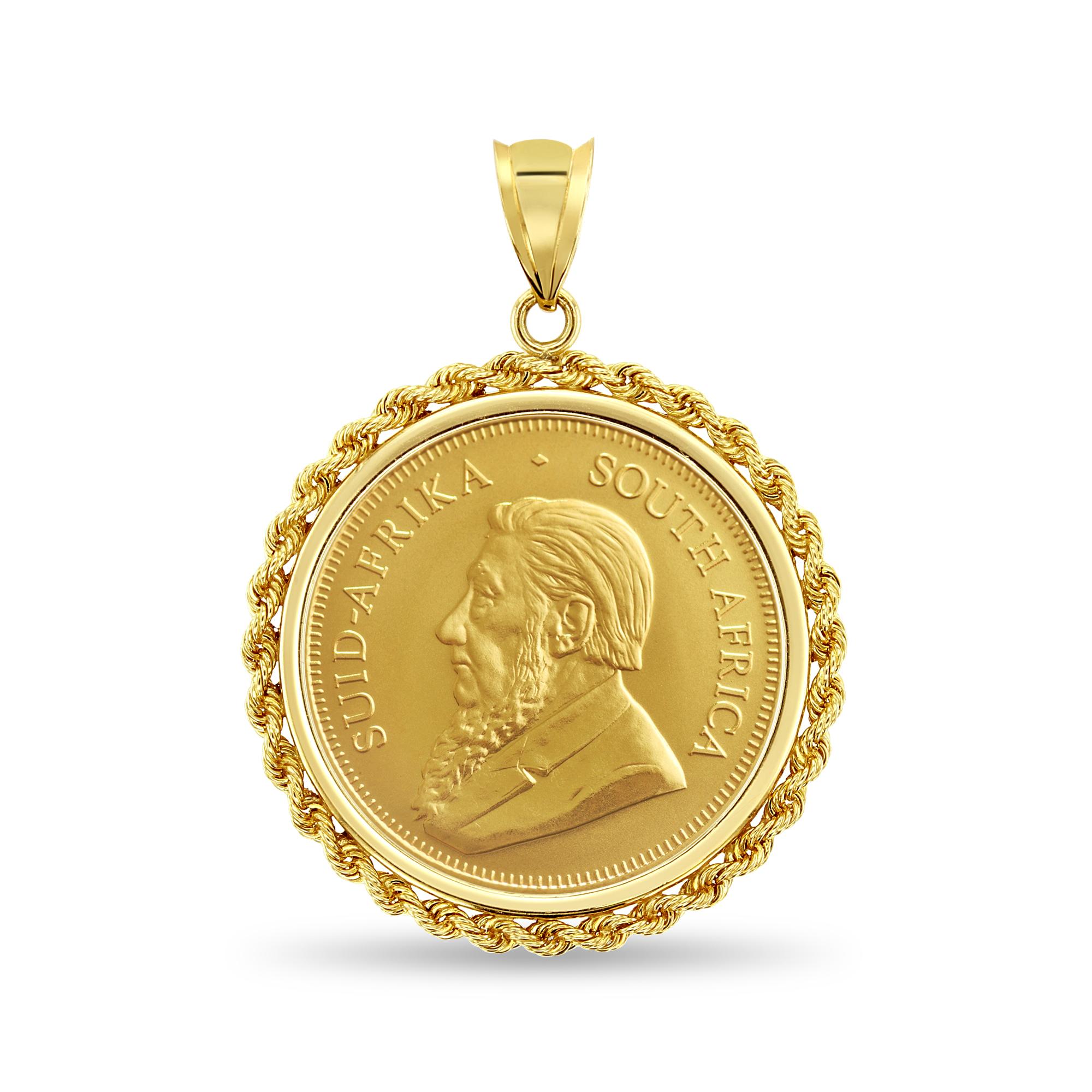 Collier de pièces de Krugerrand d'Afrique du Sud en or fin 1OZ avec cadre en corde Neuf - En vente à Sugar Land, TX