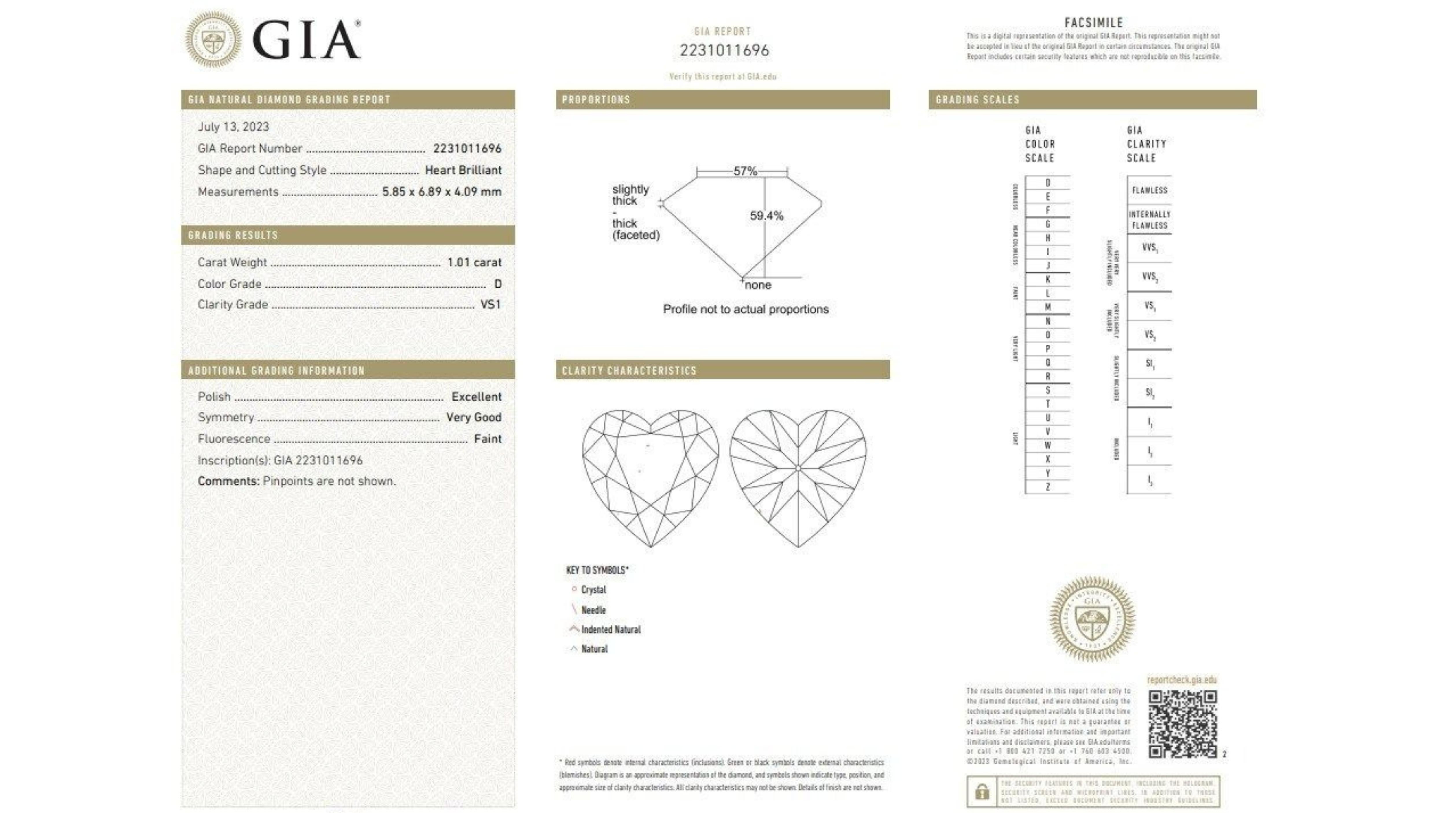 1pc Gliterring 1.01 Heart Brilliant Cut Natural Diamond For Sale 2