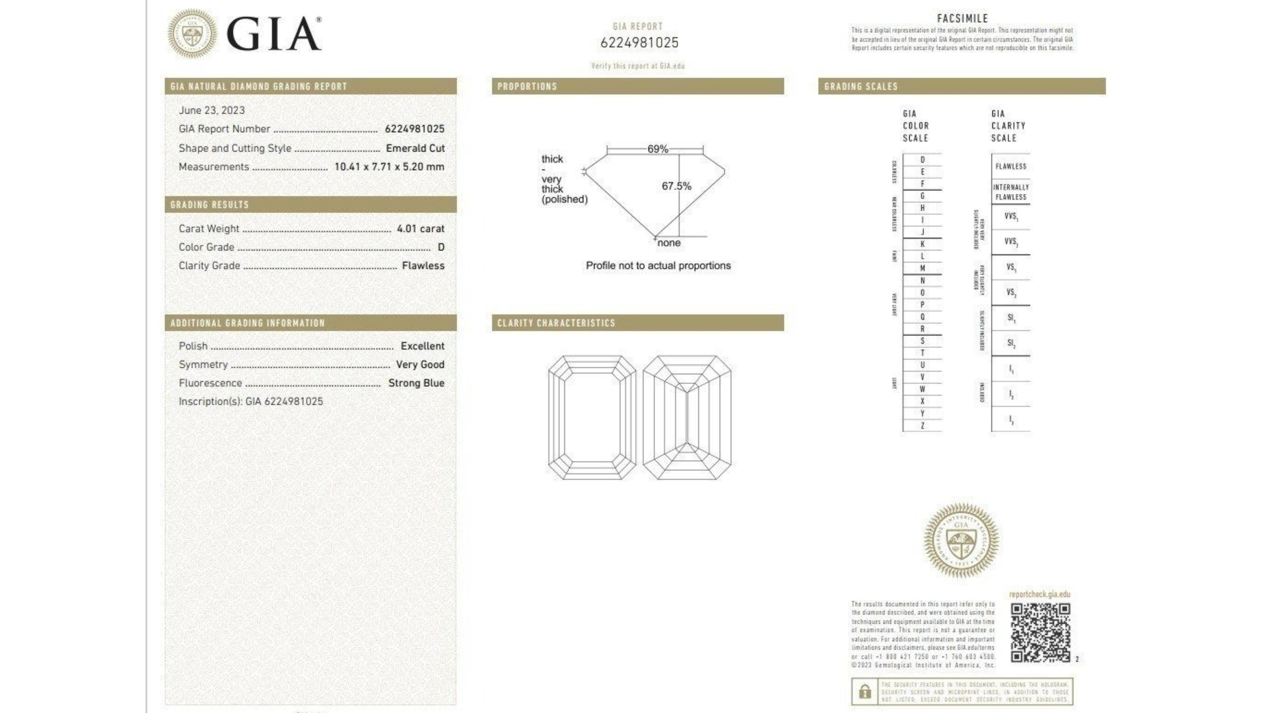 This stunning diamond is sure to turn heads. It features a sparkling 4.01 carat cushion modified brilliant cut diamond with a D color, IF clarity, and EX cut grade. The diamond comes with a GIA certificate and a laser inscription number.

Cut: