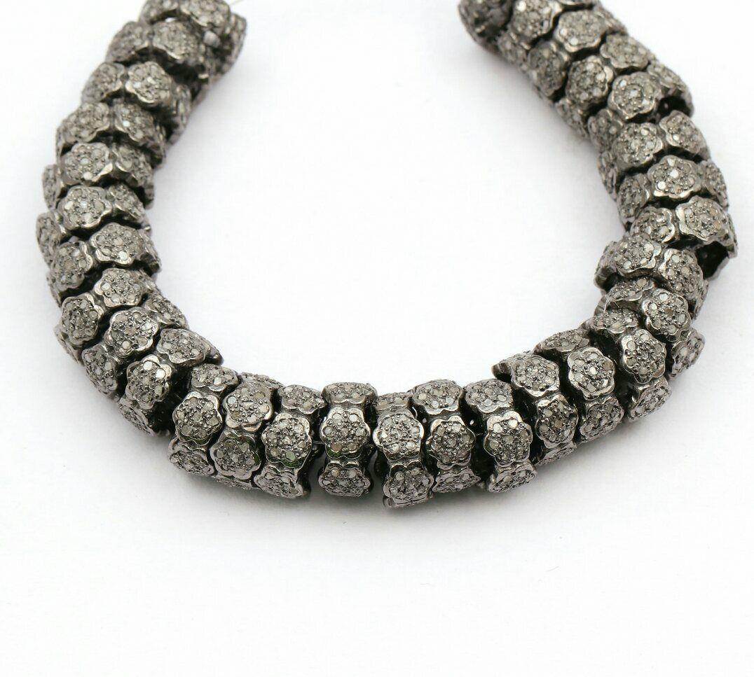 Uncut 1Pc Pave Diamond Spacer Beads 925 Silver Round Diamond Beads Findings Jewelry. For Sale