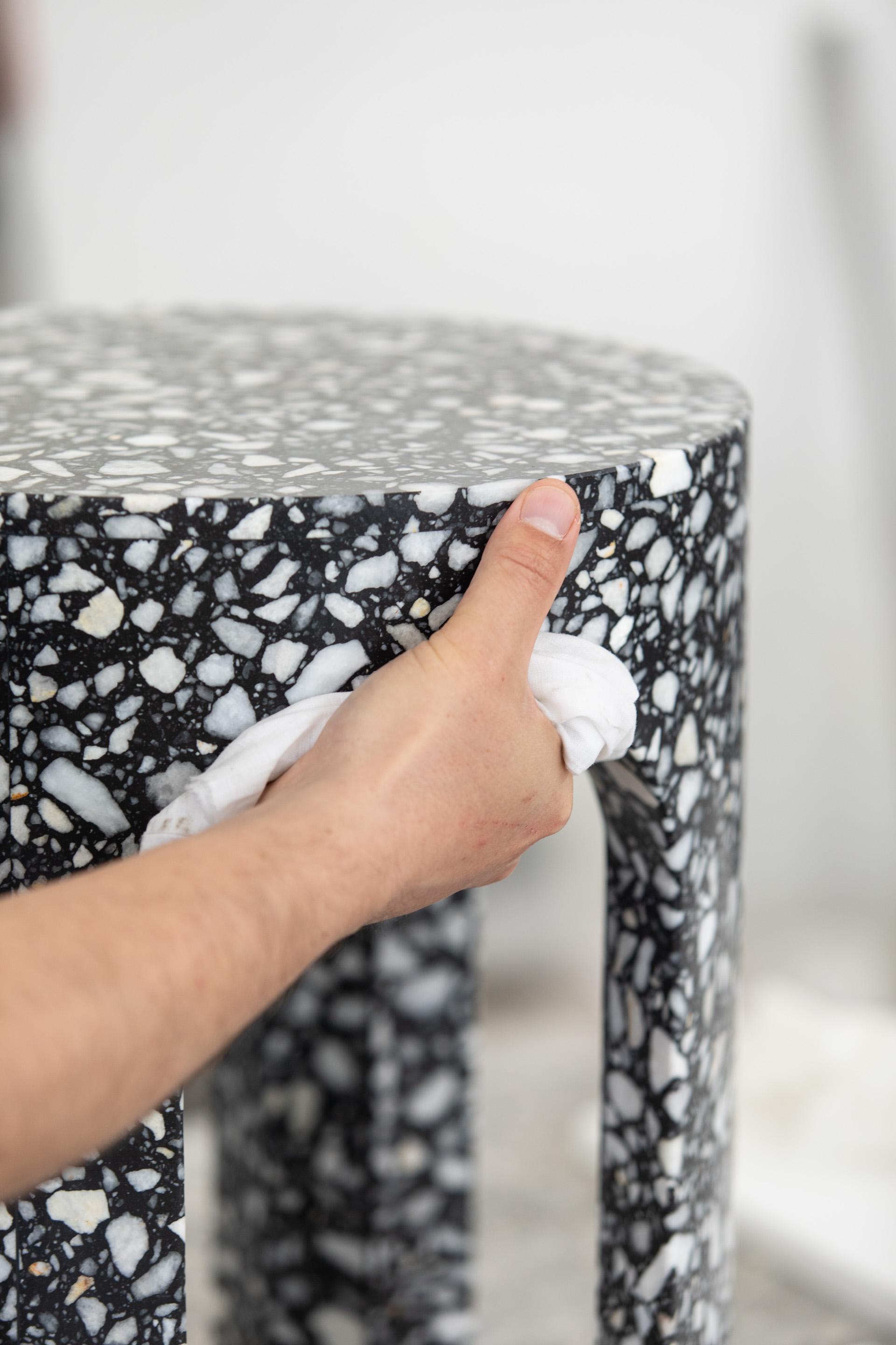 1pc READY TO SHIP - Loggia Side Table - Black Terrazzo Marble by Portego For Sale 5