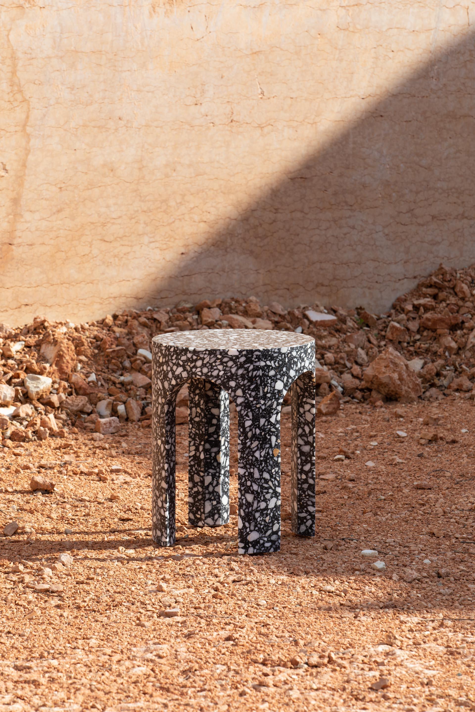 1pc READY TO SHIP - Loggia Side Table - Black Terrazzo Marble by Portego For Sale 6