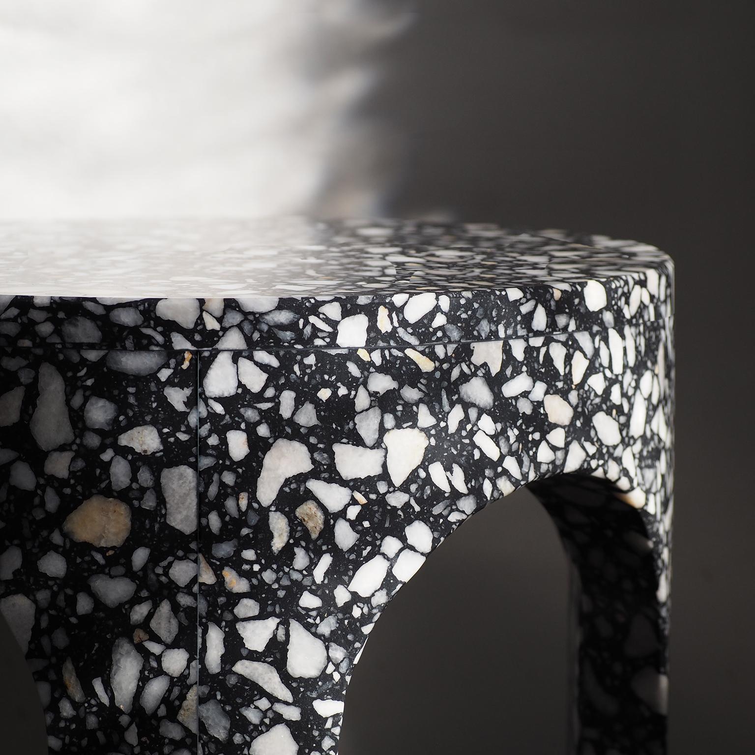 READY TO SHIP - 1 piece
Loggia is a side table made in marble or resin terrazzo.
Designed by Matteo Leorato
A material, traditionally used in the Renaissance for the paving of the noble palaces, here is reinterpreted in the third dimension carved