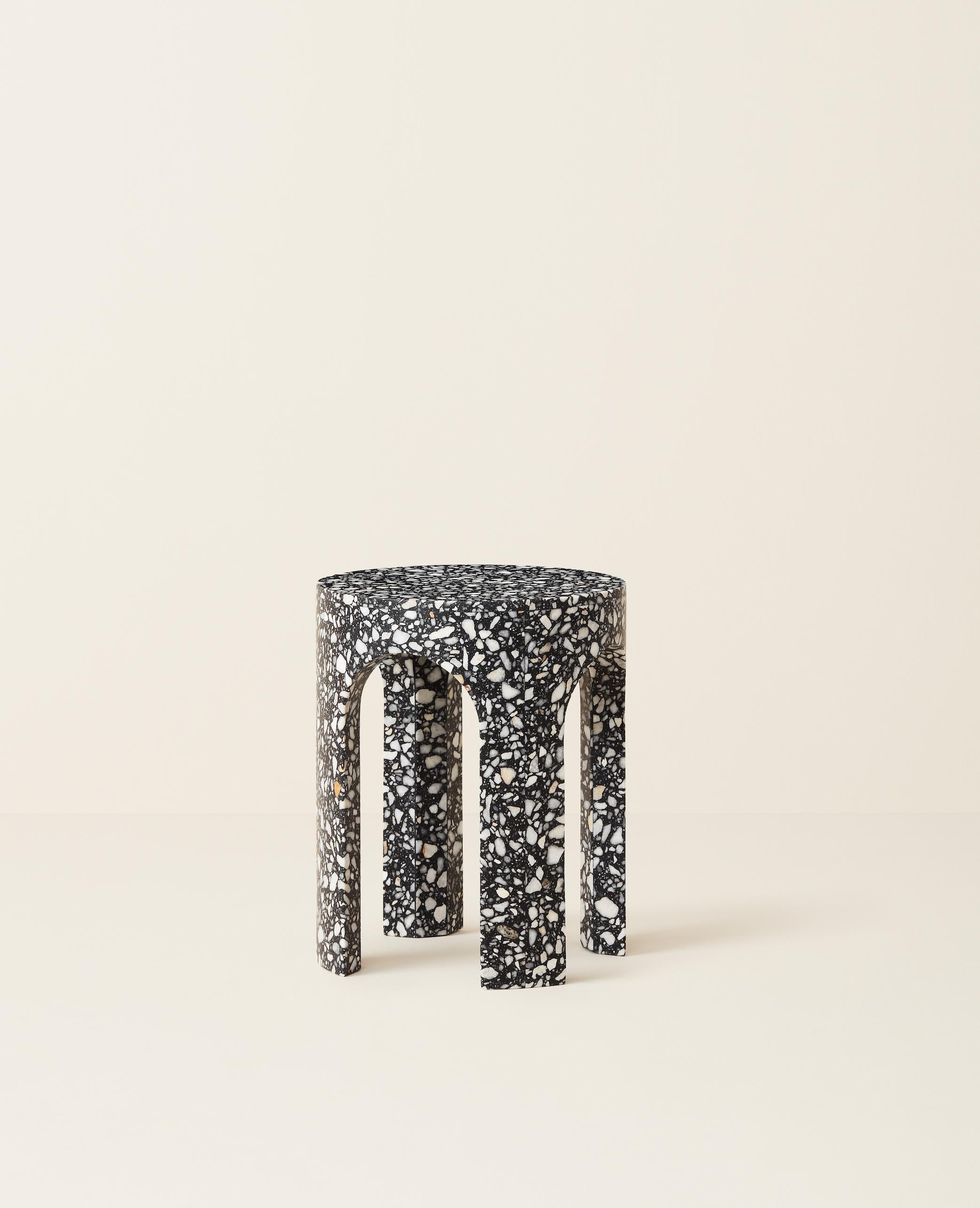 Modern 1pc READY TO SHIP - Loggia Side Table - Black Terrazzo Marble by Portego For Sale